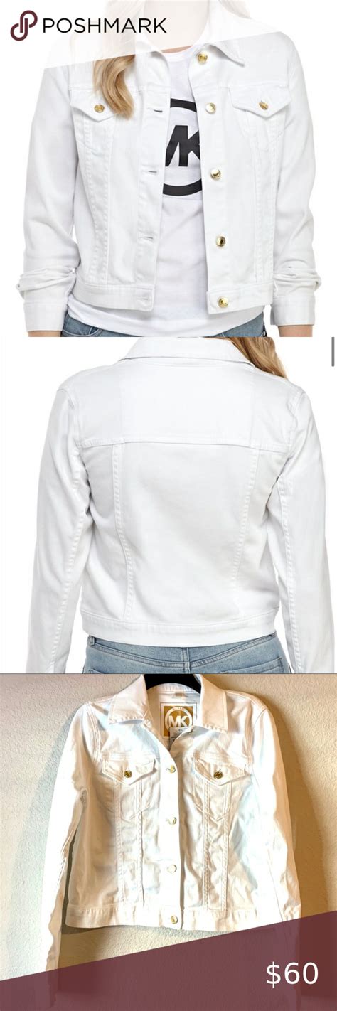 michael kors white denim jacket with gold buttons